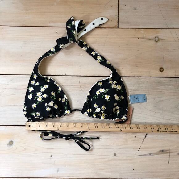 Shade & Shore NWT Women's Reversible Print Halter Bikini Top Daisy Polka Dot XL - Picture 6 of 11